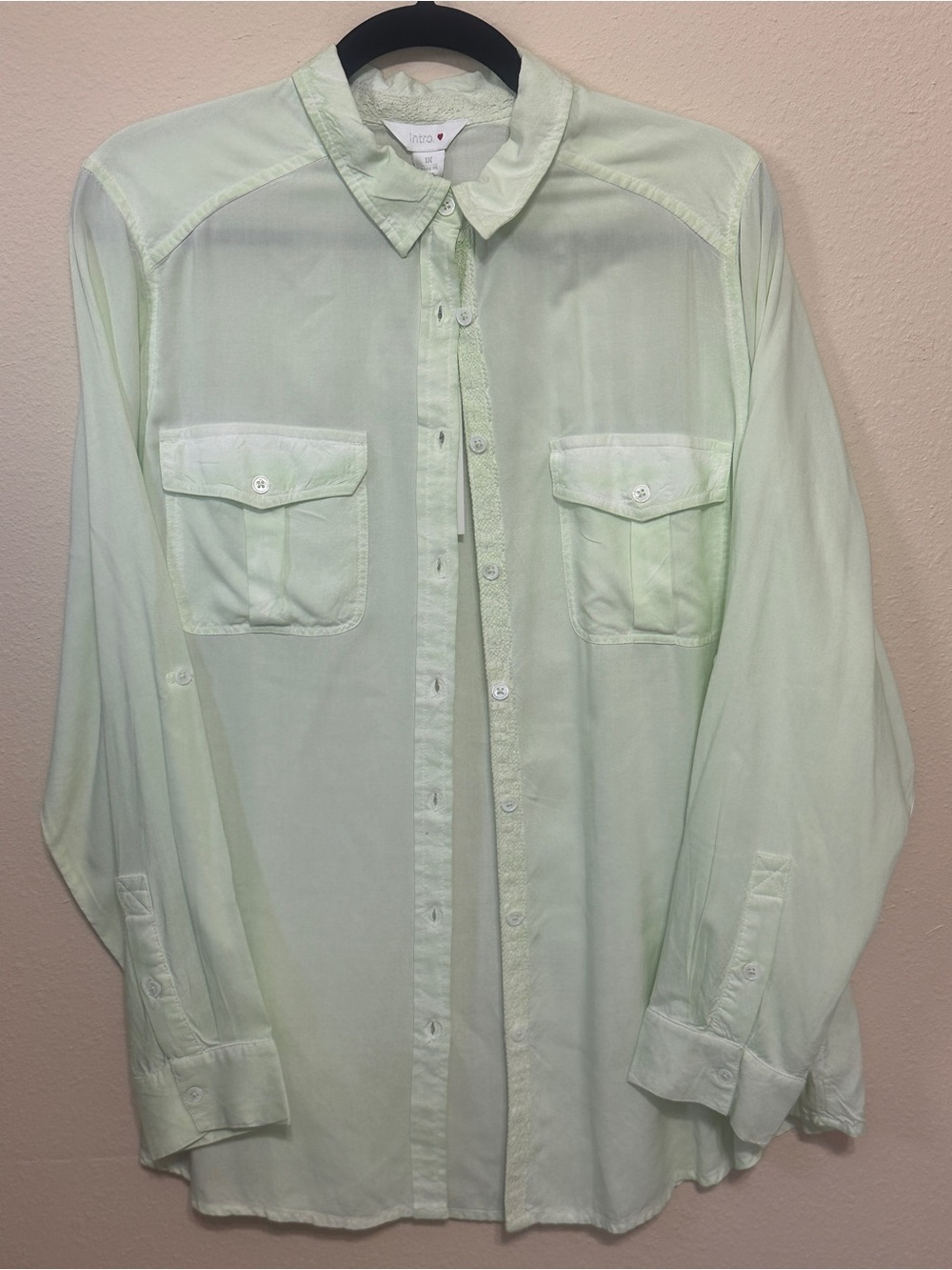 NWT Intro Love the Fit Mint Green Button Down Blouse 1X